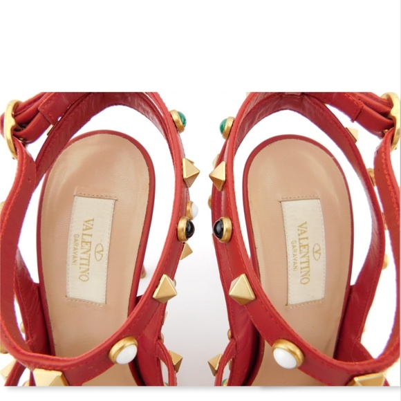 VALENTINO Red Leather Rockstud T-strap Pumps 40 - Picture 7 of 8